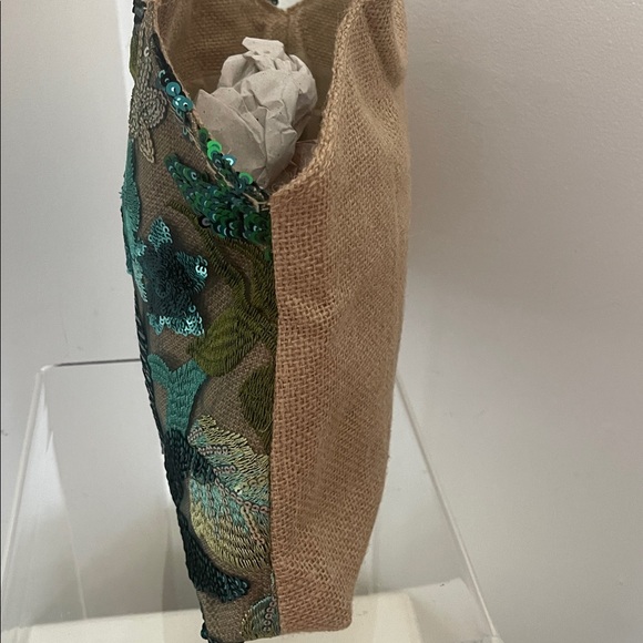 Teal & Aqua Floral Sequin Handbag with Wooden Handles - Picture 5 of 11